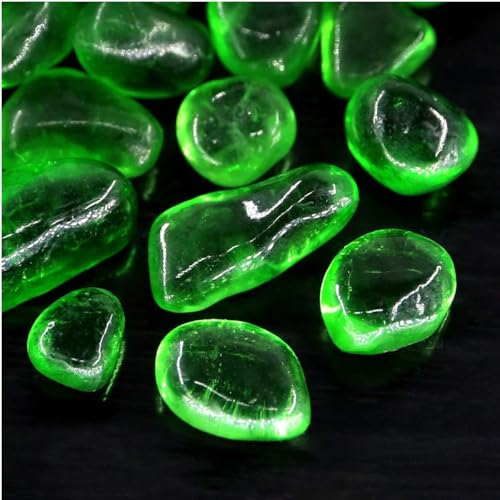 Image of 1 Lb (460 g) Green Sea Glass Stones Irregular Rainbow Glass Pebble Decorative Rock Quartz Tumbled Gemstone Chips for Aquarium Decoration /Vase Filler /Jewelry Making /Handwork Craft /Gems Display
