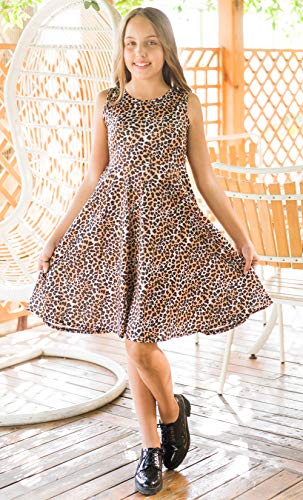 Big Girls Dresses Tan Leopard Little Fairy 8T 9T Kawaii Animal Floral Print Brown Polka Dot Nice Ruffle Twirling Jumpers Overalls Dress Belle Princess Formal Maxi Midi Tshirt Skirt Casual Party #TOP1