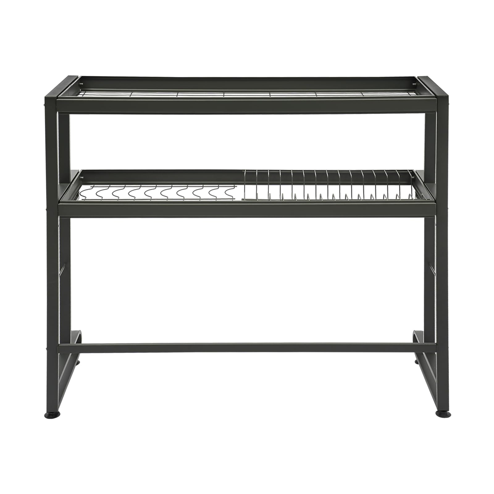 WooDerson Escurreplatos de 2 niveles, con ganchos, 2 niveles, escurreplatos sobre el fregadero, escurreplatos para cubiertos, estante para platos de cocina, color gris