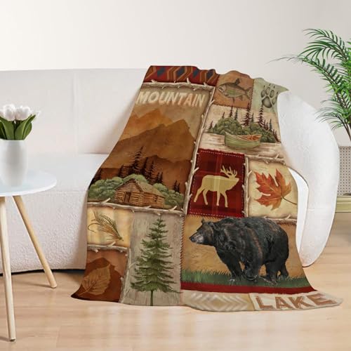 Rustic-Lodge-Bear-Moose-Deer-Throw-Blanket-Soft-Warm-Cozy-Lightweight-Decorative-Blanket-for-Couch-Bed-Sofa-Travel-50×60-inch Rustic Lodge Bear Moose Deer Throw Blanket Soft Warm Cozy Lightweight Decorative Blanket for Couch Bed Sofa Travel 50×60 inch
