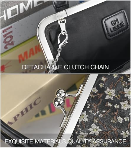 Image of GM LIKKIE Kiss Lock Purses and Handbags, Vintage PU Leather Clutch Purses for Women, Top Handle Evening Handbag