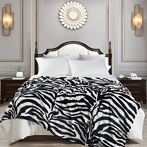 Home Soft Things Light Weight Animal Safari Style Black White Zebra Printed Flannel Fleece Blanket (Queen) #TOP3