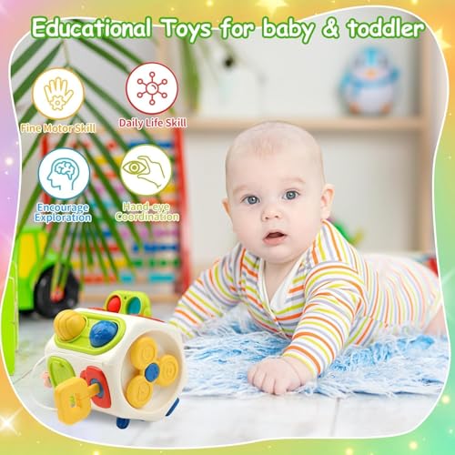 Image of Interactive Busy Cube Toy for Toddlers - Montessori Sensory Activity Box with Analog Switches, Gears, Gyroscope & Pop Handle - Early Learning Fine Motor Skills Toy for Babies 18M+ (Sensory)