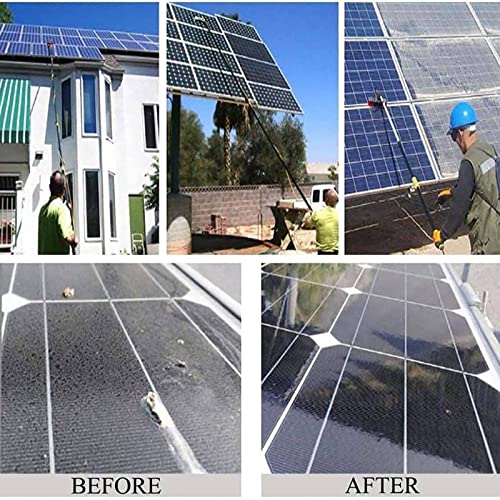 Cepillo para Limpiar Cristales Kit de Poste telescópico para Suministro de Agua doméstico Cepillo Giratorio para Paneles solares Paneles solares fotovoltaicos, Poste par