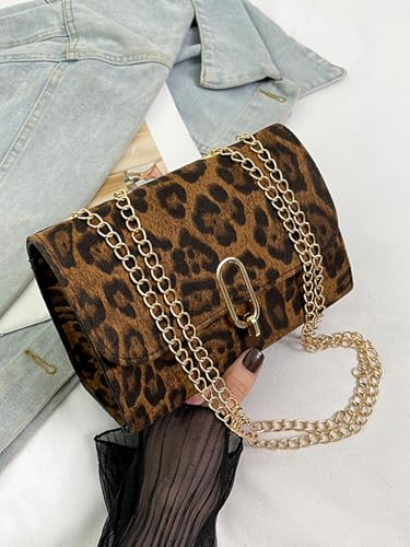Women's Leopard Flap Y2K Shoulder Handbags Chain Strap Small Crossbody Bags Vintage Purse2