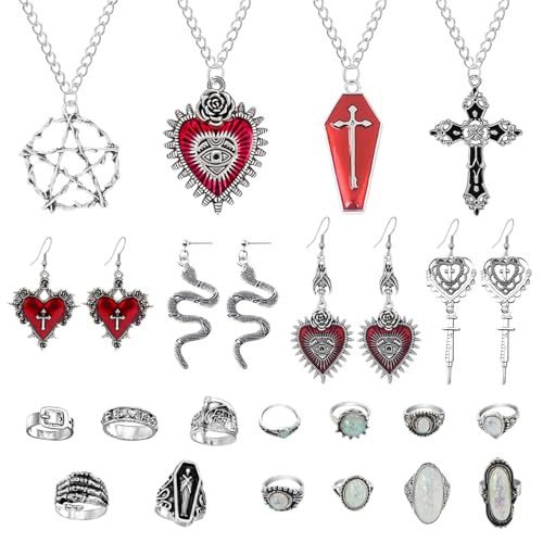 UJBVCX 21 Pièces Ensemble de Bijoux Gothique Grunge Punk Y2k, Collier Bague Boucles d'Oreilles,...