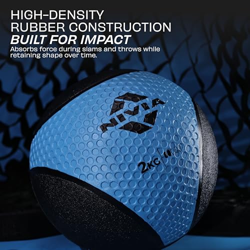 Image of Nivia Pro Medicine Ball for Strength Training, Core Workouts, Endurance Training, Non-Slip Surface, Weight Ball for Crossfit (Sky Blue, 2 KG)