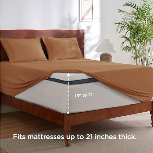 Image of Bedsure Deep Pocket Queen Sheets Set - Fits Mattresses Up to 21 Inches Thick - 4 Piece GentleSoft Bed Sheets, Moisture Wicking, Soft & Cooling Bedsheet & Pillowcases, Easy & Secure Fit, Orange