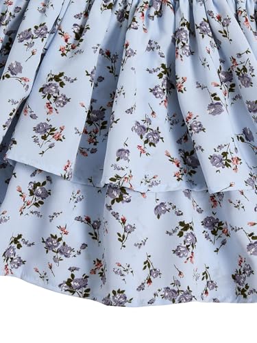 Image of RoseSeek Girl's 2 Piece Outfits Lace Ruched Camisole Tops and Shirred High Waisted Layered Floral Skirts Set