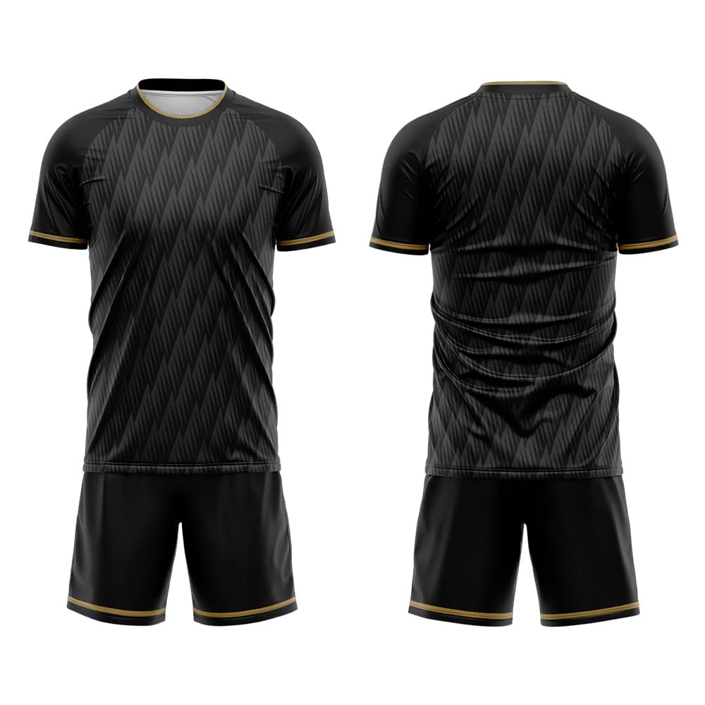 Customize Your Team Soccer Jersey Uniforms with Name and Number Soccer Jersey (B-Black-Gray-Gold)