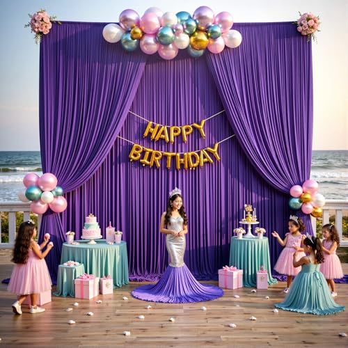 Image of 20ftx15ft Purple Backdrop Curtains for Parties, Wrinkle Free Polyester Purple Photo Backdrop Drapes 4 Panels 15 ft Long Back Drop Cloth for Wedding Birthday Photography Background Party