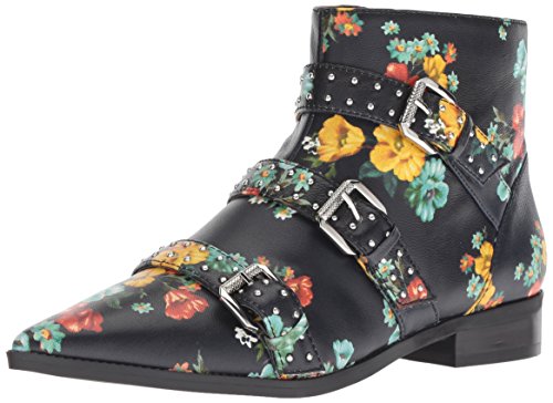NINE WEST Women's Seraphim Leather Ankle Boot, Black/Multi, 5 M US
