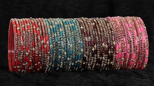 Glass Bangles Combo Set with Zircon Stone for Wedding & Party
