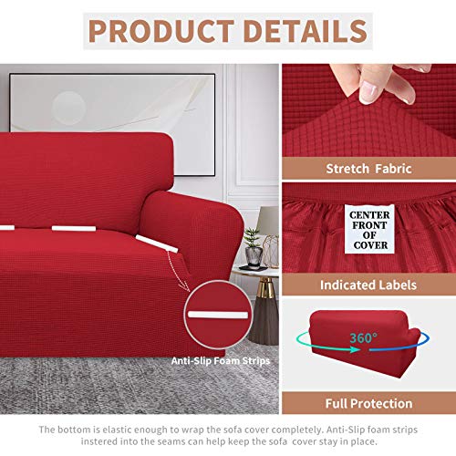 Image of Easy-Going 100% Waterproof Couch Cover, 3 Cushion Couch Slipcover for Sofa | Leakproof Sofa Cover, Stretch Jacquard Furniture Protector Against Stain Spill from Kids, Pets, Dog (Sofa, Christmas Red)