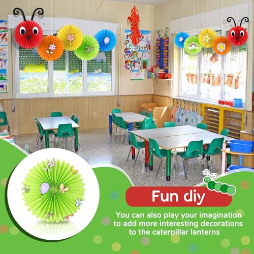 Image of Hortsun 14 Pcs Caterpillar Birthday Decorations 12 Inch 8 Inch Caterpillar Paper Lanterns for School Classroom Birthday Party Favors, with Eyes Mouth Feelers Glue Point(Multicolor)