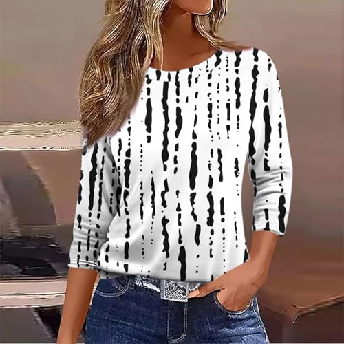 Womens Tops Dressy Casual Crew Neck Pullover 3/4 Length Sleeve Tunic Tops Retro Cute Graphic Tees Cotton Fall Clothes2