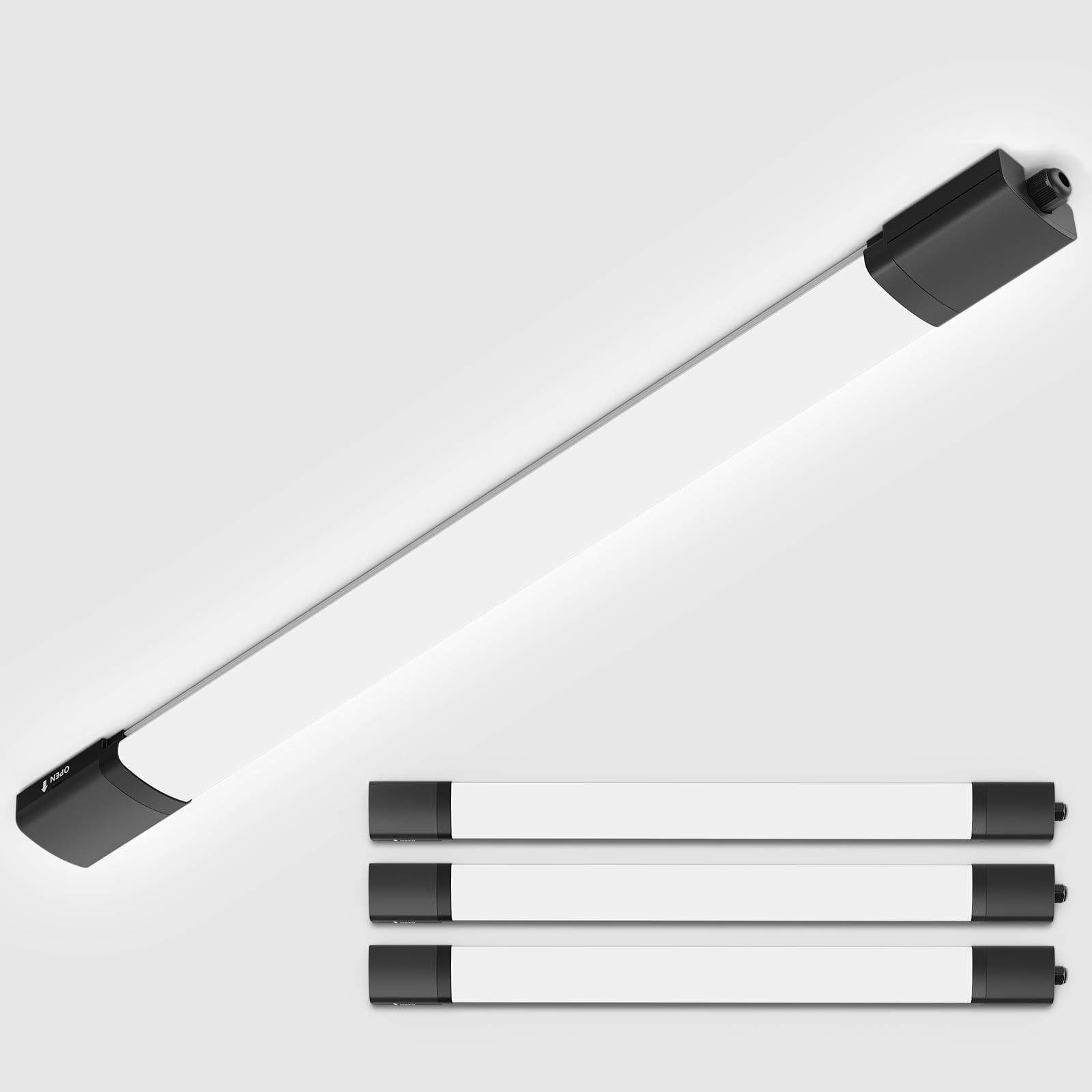 Amdelne 4ft LED Batten Lights 3 Pack, IP65 Waterproof LED Ceiling Light, 6000K Daylight Loft Lighting, Linkable Plug in Strip Lights for Garage, Shed, Basement, Office, Workshop, Warehouse, 36w 120cm