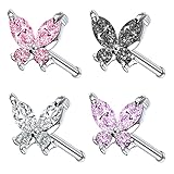 CHARMONLINE CZ Butterfly Flower Nose Stud Top L Bend Stud Nose Ring 20G Nose Hoop Rings Nose Body Piercing for Women Men