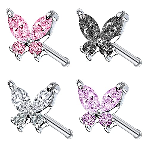 CHARMONLINE CZ Butterfly Flower Nose Stud Top L Bend Stud Nose Ring 20G Nose Hoop Rings Nose Body Piercing for Women Men