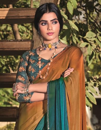 Image of Pandadi Saree Women's Chiffon Saree With Unstitched Blouse Piece