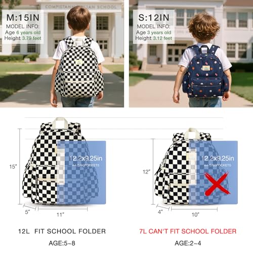 Image of STEAMEDBUN Corduroy Toddler Backpack for Boys 2-4: Kids backpack for Boys Girls - 12 inch Preschool Kindergarten Backpacks - Checkered