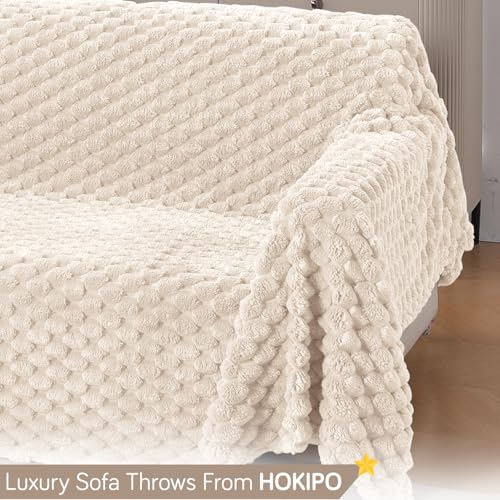 Image of HOKIPO Luxury Premium Rabbit Wool Plush Fluffy Sofa Cover, Sofa Throw for 2 Seater Sofa, 180(D) x 250(L) cm, 'Bunnysoft Series' Cream (AR-5074-WHT)