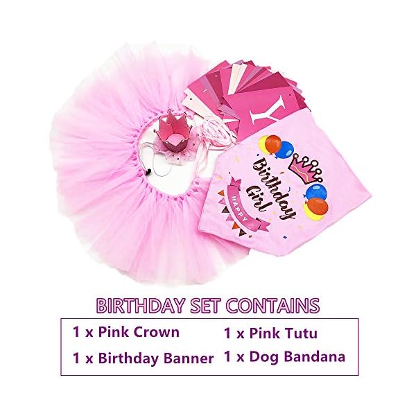 Adoggygo dog birthday bandana girl - birthday party supplies - pink tutu skirt crown hat scarf happy birthday banner dog girl birthday outfit for pet puppy cat girl (pink) - image 5