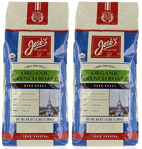 2X Jose's Gourmet Organic French Roast Whole Bean Coffee 48 oz, 100% Arabica