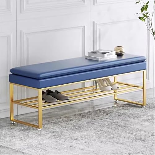 Banc à chaussures en métal bleu 80cm meuble de rangement couloir