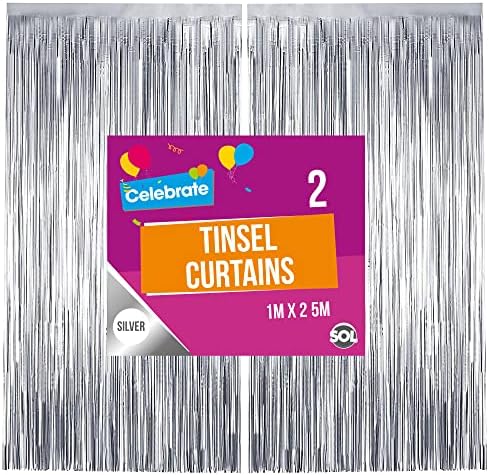 2pk Silver Foil Curtain Decorations | 2.5 x 1.5m | Door Streamers Silver Tinsel Curtains for Birthday Party Streamers | Mamma Mia Party Decorations | Foil Fringe Curtain Silver Backdrop Party Backdrop