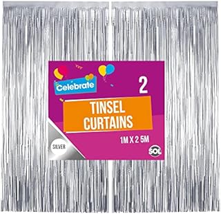 2pk Silver Foil Curtain Decorations | 2.5 x 1.5m | Door Streamers Silver Tinsel Curtains for Birthday Party Streamers | Mamma Mia Party Decorations | Foil Fringe Curtain Silver Backdrop Party Backdrop