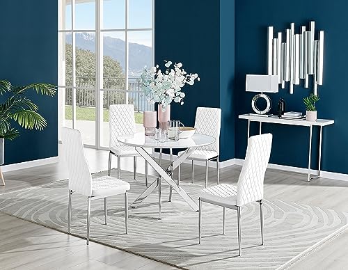 Image of Furniturebox UK Novara White High Gloss Round Dining Table & 4 White Milan Chrome Leg Chairs
