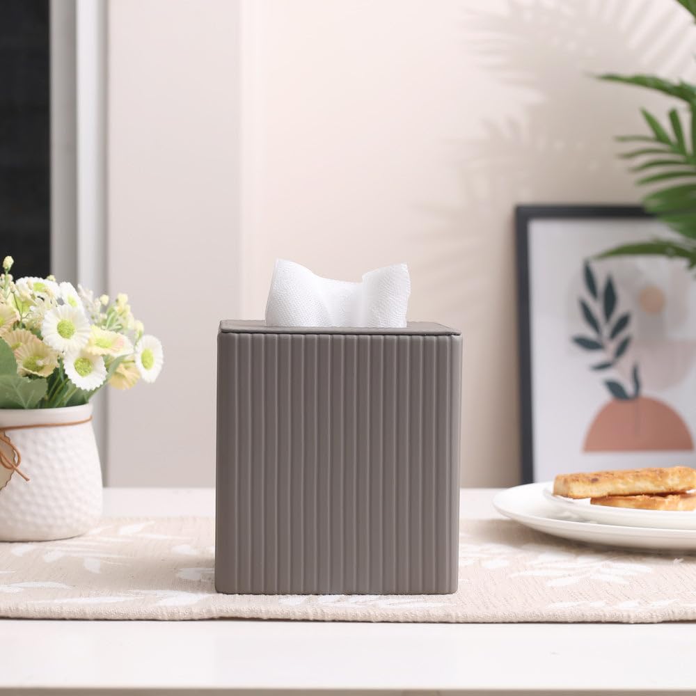 Stylish PU Leather Tissue Box Holder - Dark Grey -5