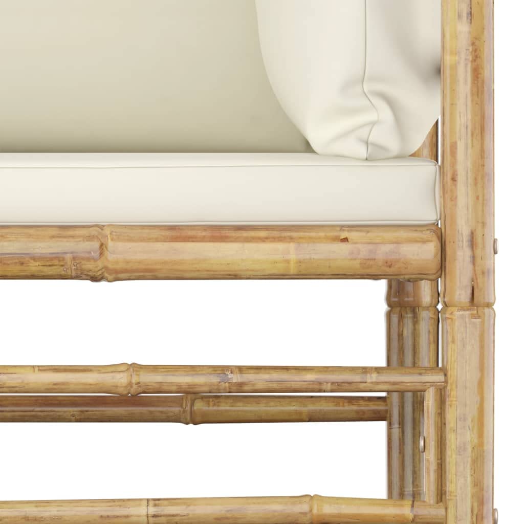 vidaXL Set de Muebles de Jardín 5 Piezas Mobiliario Exterior Terraza Hogar Cocina Mesa Silla Asiento Suave con Respaldo Bambú y Cojines Blanco Crema