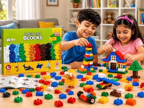 Image of Negi V1 Box of Blocks 1000 PCS Set of Blocks Building Set for Kids, 1000 Pieces Creative DIY Construction Toy with Base Plate, Educational STEM Learning Building Blocks Kit