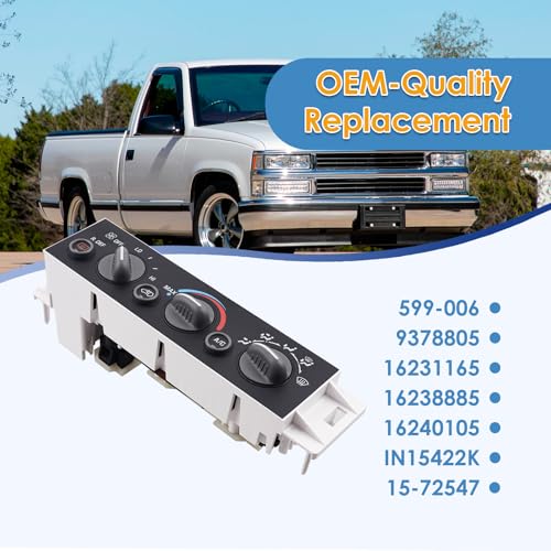 599-006 Heater A/C Control Switch,with Rear Window Defogger Switch,Front Climate Control Module Compatible with 1996-2000 Chevy Suburban Tahoe GMC Yukon, OE # 9378805 15-72547 599-006