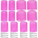 Self Grip Hair Rollers Curlers Set - 24 Pieces with 3 Sizes (4 Jumbo, 4 Large, 4 Medium) and 12 Clips for Volume on Long, Short, Thick, or Fine Hair
