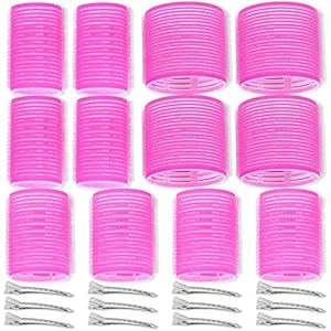Self Grip Hair Rollers Curlers Set – 24 Pieces with 3 Sizes (4 Jumbo, 4 Large, 4 Medium) and 12 Clips for Volume on Long, Short, Thick, or Fine Hair