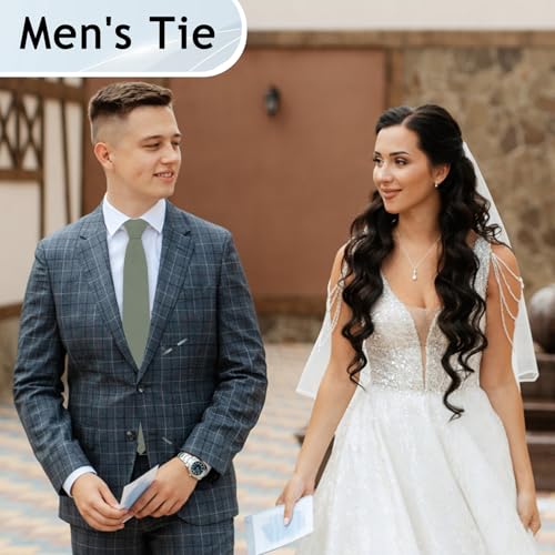 Image of Ties for Men, Cotton Mens Ties Skinny Solid Color Necktie Sage Green Tie for Wedding Business