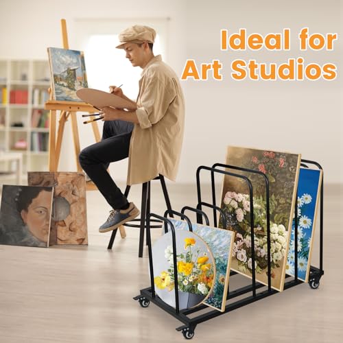 Image of Art Canvas Storage Rack,Art Storage Organizer with Wheels,Metal Art Drying Painting Rack for Canvas Boards, Panel, Crafts Drying,Ideal for Art Studios Workshops Home Use