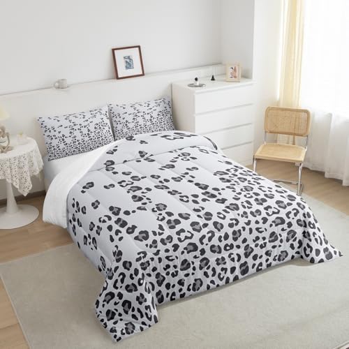 Image of Leopard Print Comforter Africa Cheetah Print Comforter Set Pearl Leopard Fur Bedding Set for Boys Girls Kids Teens Bedroom Decor Grey Animal Skin Duvet Set Twin Size With 1 Pillow Case Quilt Set