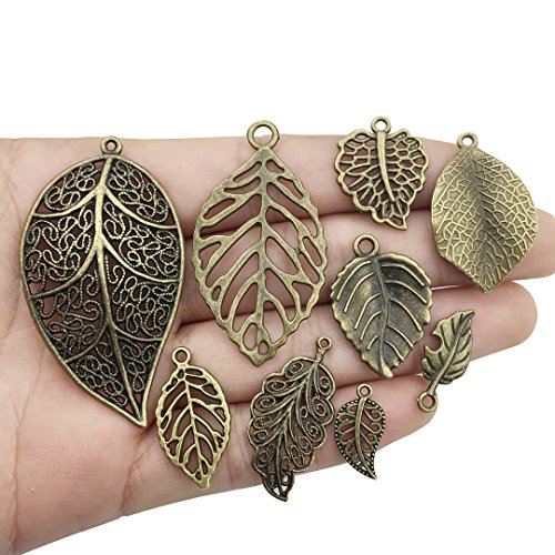 Tree Leaf Charms Collection, Mix Hollow Filigree Leaves Charm Metal Pendant Supplies Findings For Jewelry Making (Hm91) #TOP3