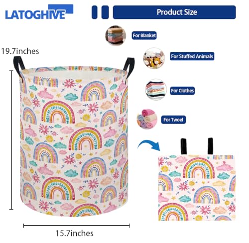 Image of Baby Laundry Hamper kids laundry Basket Waterproof Laundry Bag for Bedroom Clothes Organizer Room Decor(Pink Rainbow)