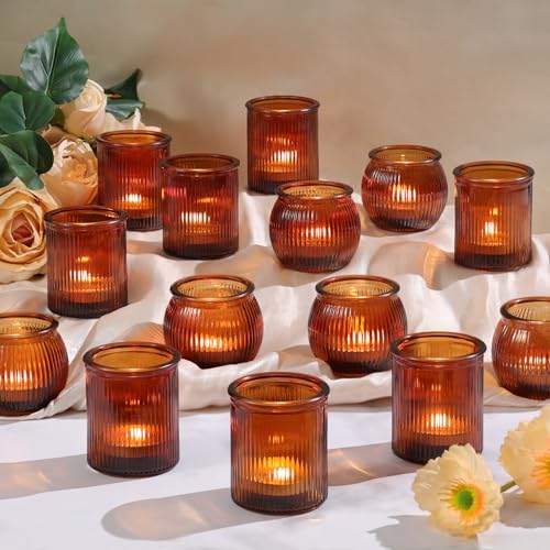NITIME 24pcs Assorted Amber Votive Candle Holders...