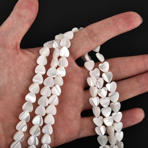 Image of HAAMIIQII Natural White Mother of Pearl Shell Beads 8mm Heart Shape Semi Precious Stone Loose Gemstone Beads for Jewelry Making Strand 15 Inch (48-50pcs)