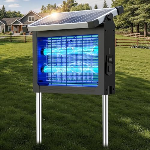 Zechuan Solar Bug Zapper Outdoor, 4500V Electric Mosquito Zapper, IP66 Waterproof Cordless Fly Killer, Type-C Rechargeable with Projection Light for Patio Yard Camping