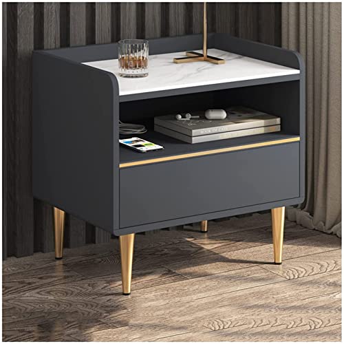 Table de chevet blanche 45x35x50cm avec tiroir et étagère pour chambre