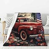 Old Red Truck Throw Blanket for Couch Fuzzy Plush Lightweight Throws Super Soft Flannel Blankets for Bed Warm Cozy Microfiber Blanket for Sofa Office Travel All Season Blankets 50'X40'