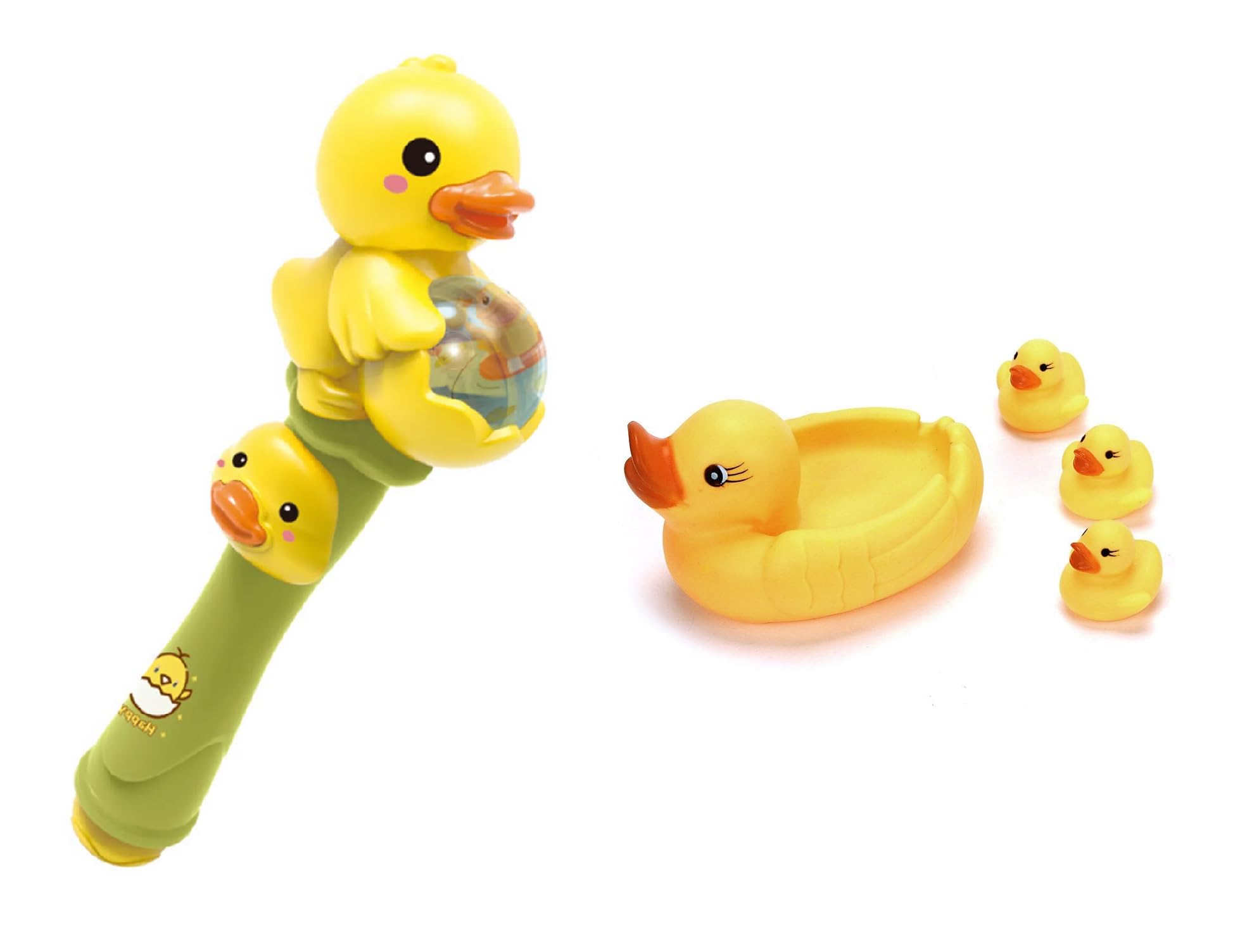 Quasar Cute Duck Combo Projector Stick with Duck Bath Chu Chu Toy Music Educational Early Learning Toys One Click Projection Children Safe Non-Toxic Pack of 1 (Battery Including)