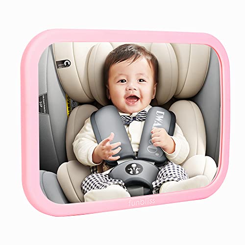 Image of Baby Car Mirror, Safety Car Seat Mirror for Rear Facing Infant with Wide Crystal Clear View, Shatterproof, Fully Assembled, Crash Tested and Certified Shatterproof,Pink